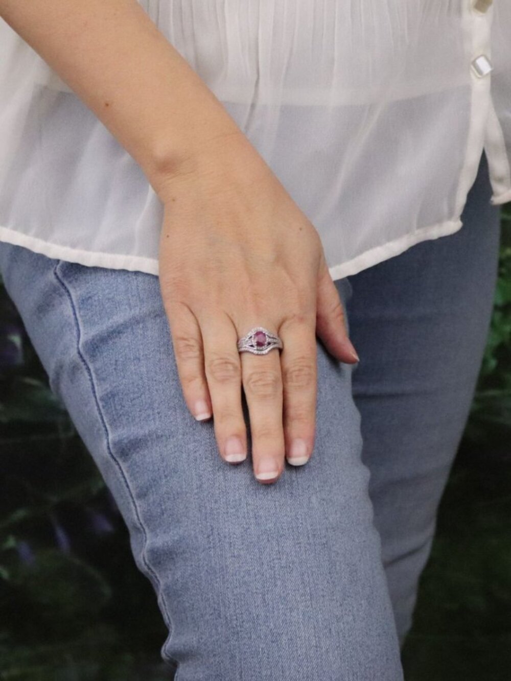 Sterling Silver Niassa Ruby and White Zircon Ring Size 9 - Picture 4 of 7